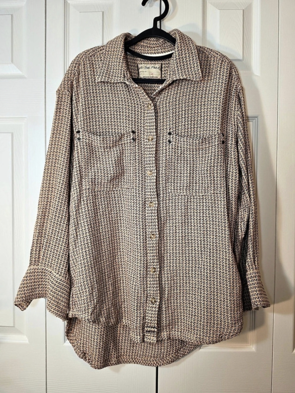 Free People We The Free Freddie Menswear Shirt Oversized Plaid High Low EUC SZ M - Picture 2 of 5